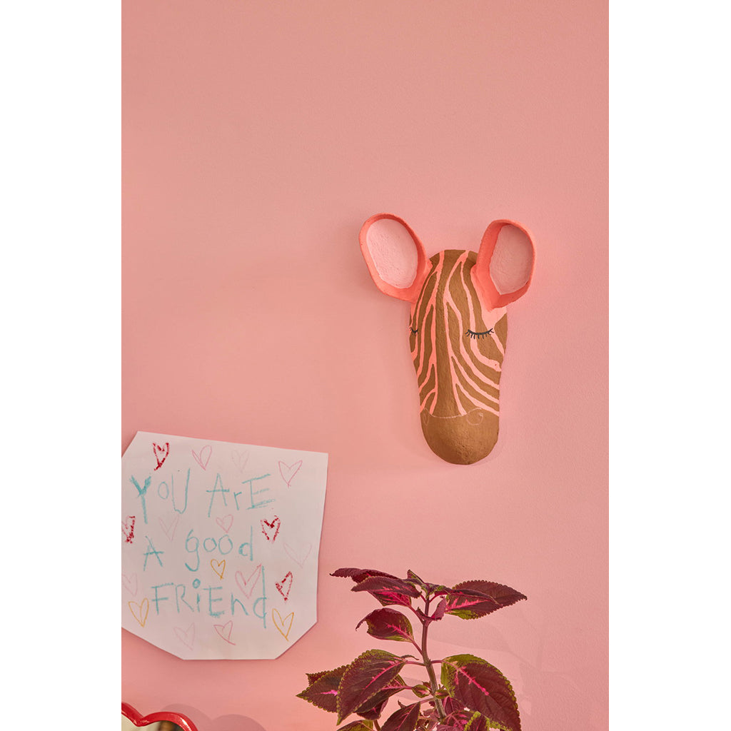 Rice veggtrofé i papmaché, Zebra - Rosa