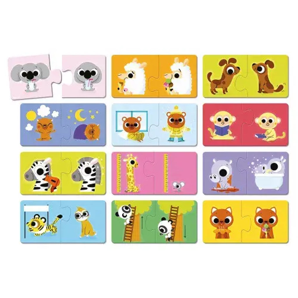 Janod puslespill, motsetninger - 12 puslespill med hver 2 brikker