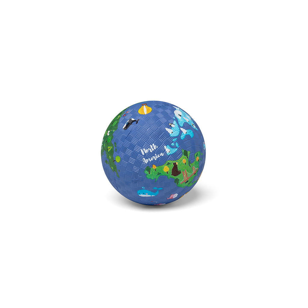 Little L gummibold 13 cm, designet som en globus