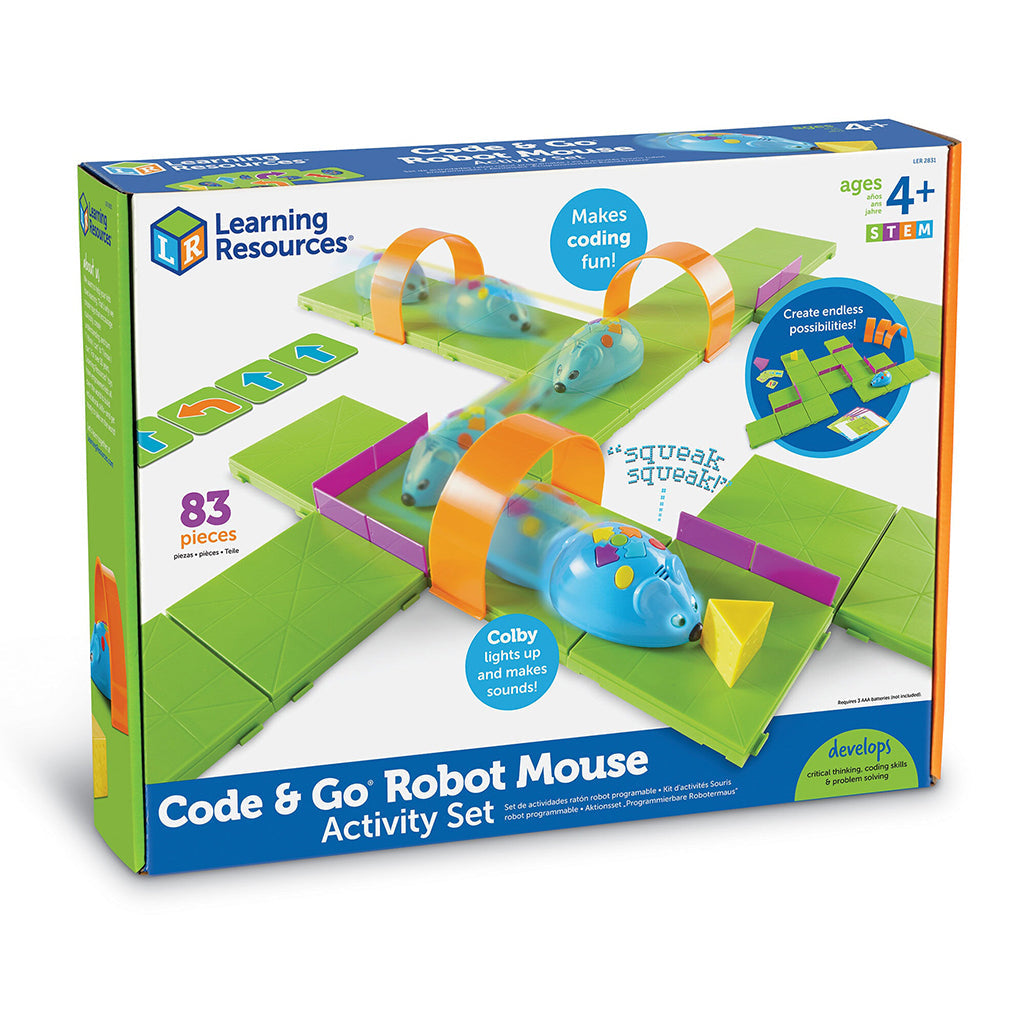 Code & Go Aktivitetssæt med programmerbar robotmus, liggende i æske