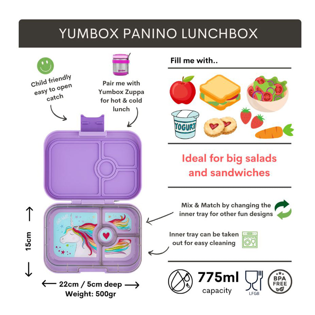 Yumbox matboks m. 4 rom, Panino, Enhjørning - Lavendel