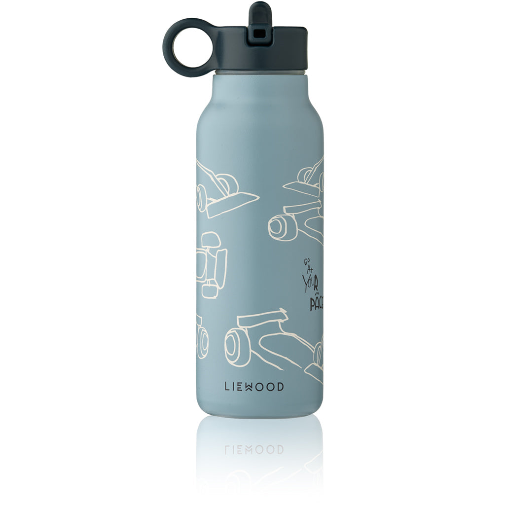 Liewood Falk water bottle, termoflaske 350 ml. - Race cars / Beach blue
