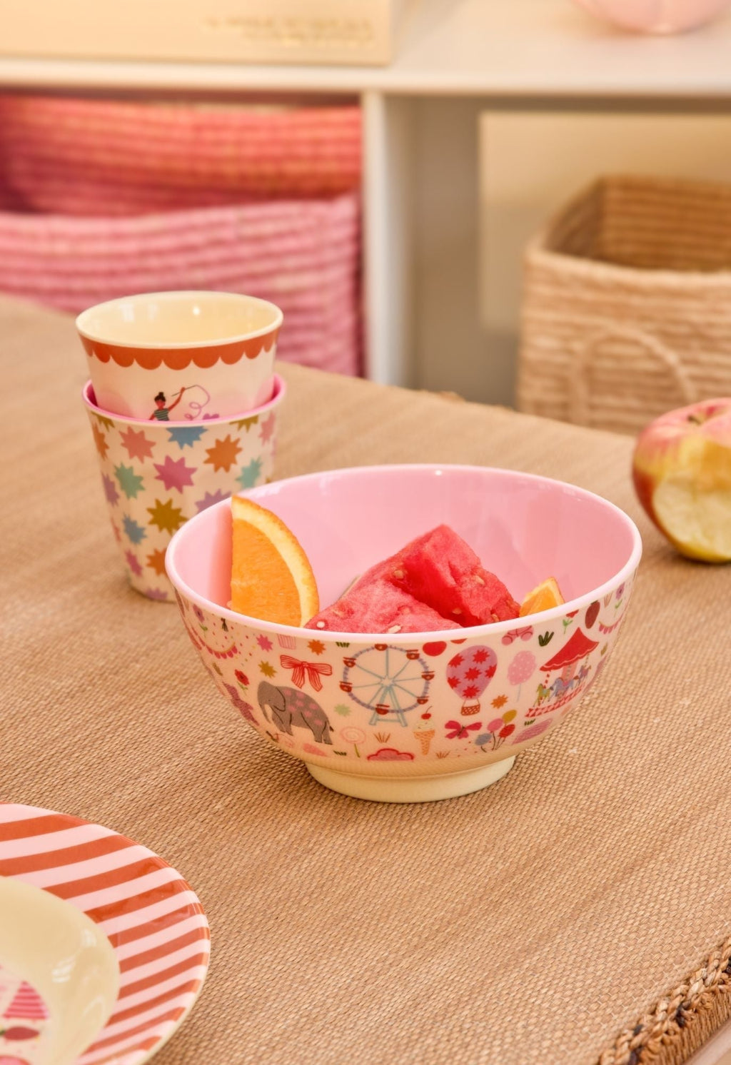 Rice Melamin bolle, medium, Pink - Fun fair print