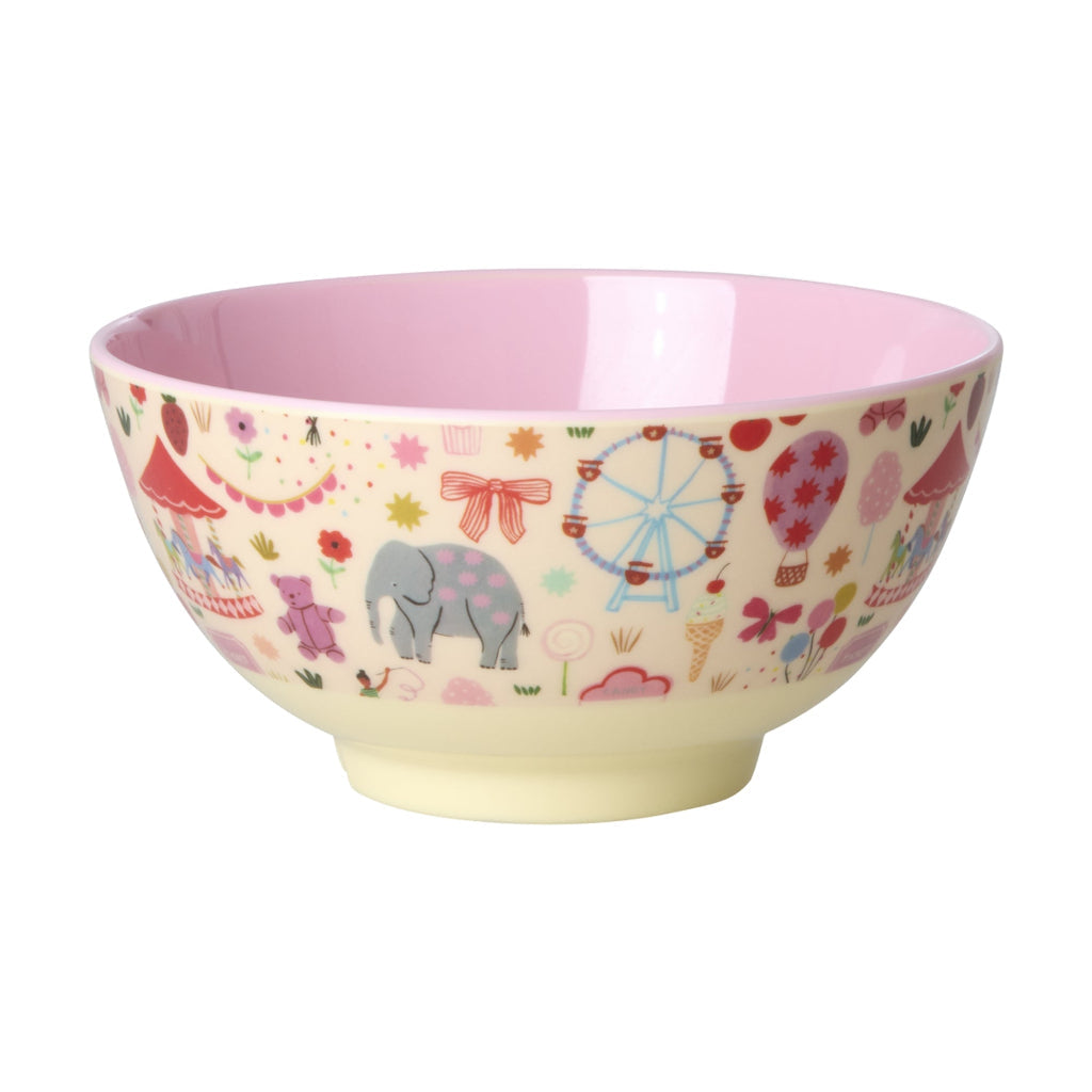 Rice Melamin skål, medium, Pink - Fun fair print