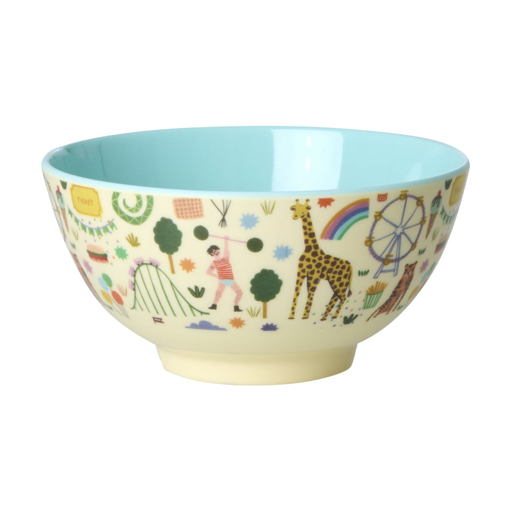 Rice Melamin bolle, medium, Mint - Fun fair print