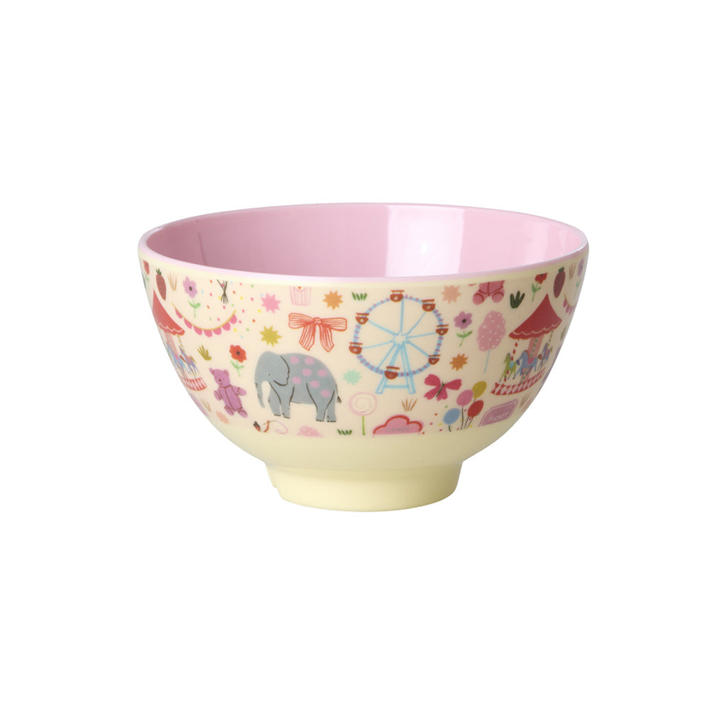 Rice Melamin skål small Fun fair print pink