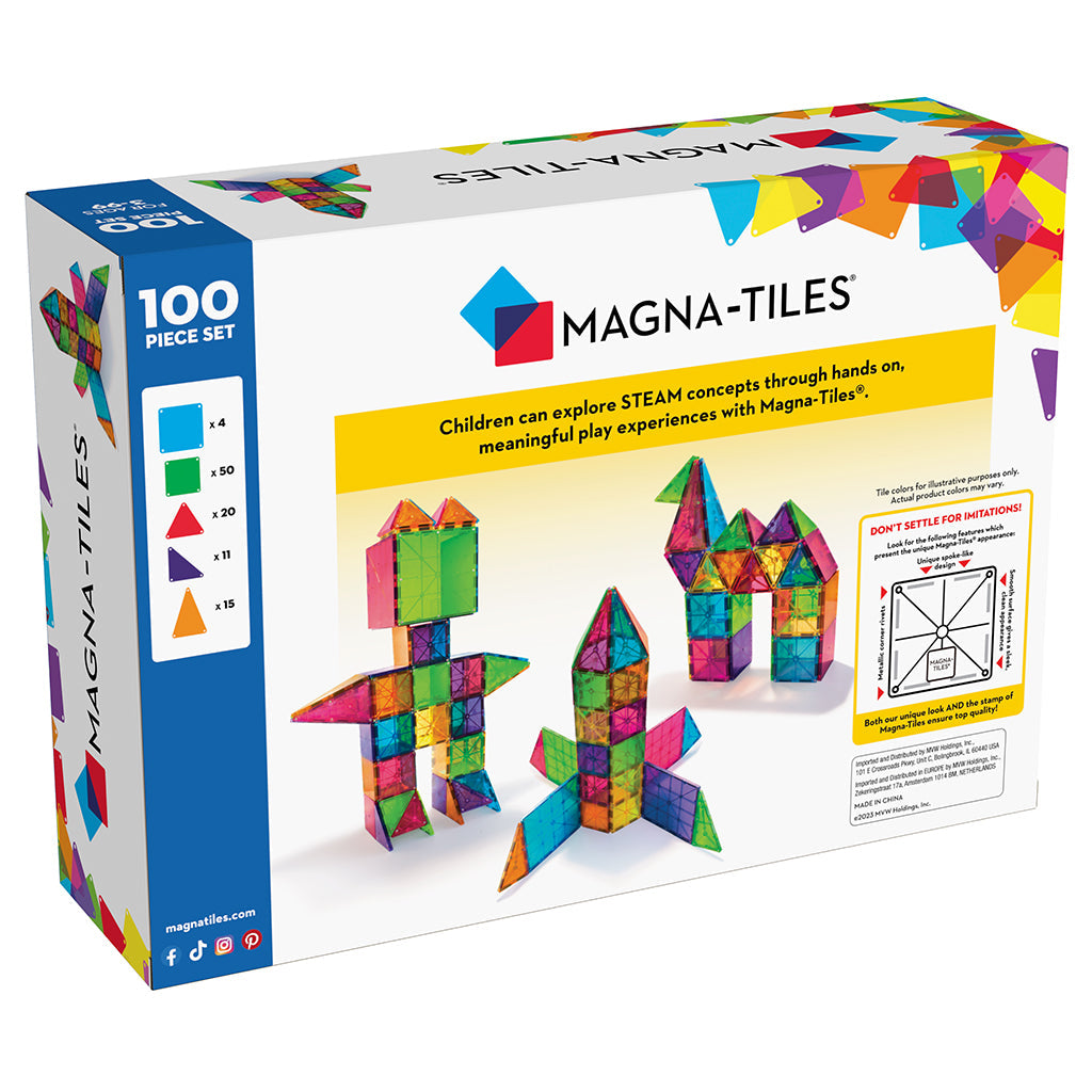 Magna-Tiles Clear Colours, Magnetisk byggesett med 100 deler