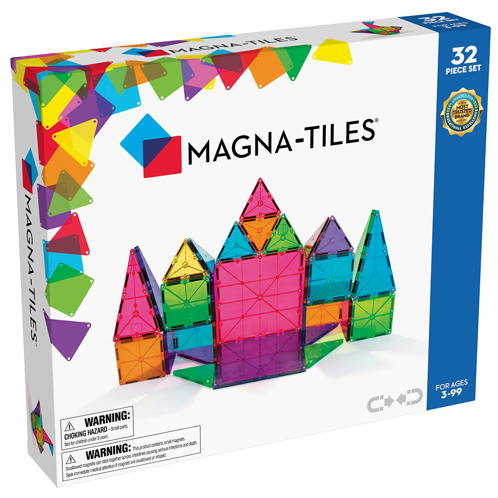 Magna-Tiles Clear Colours 32 dele magnetisk byggesæt i kasse