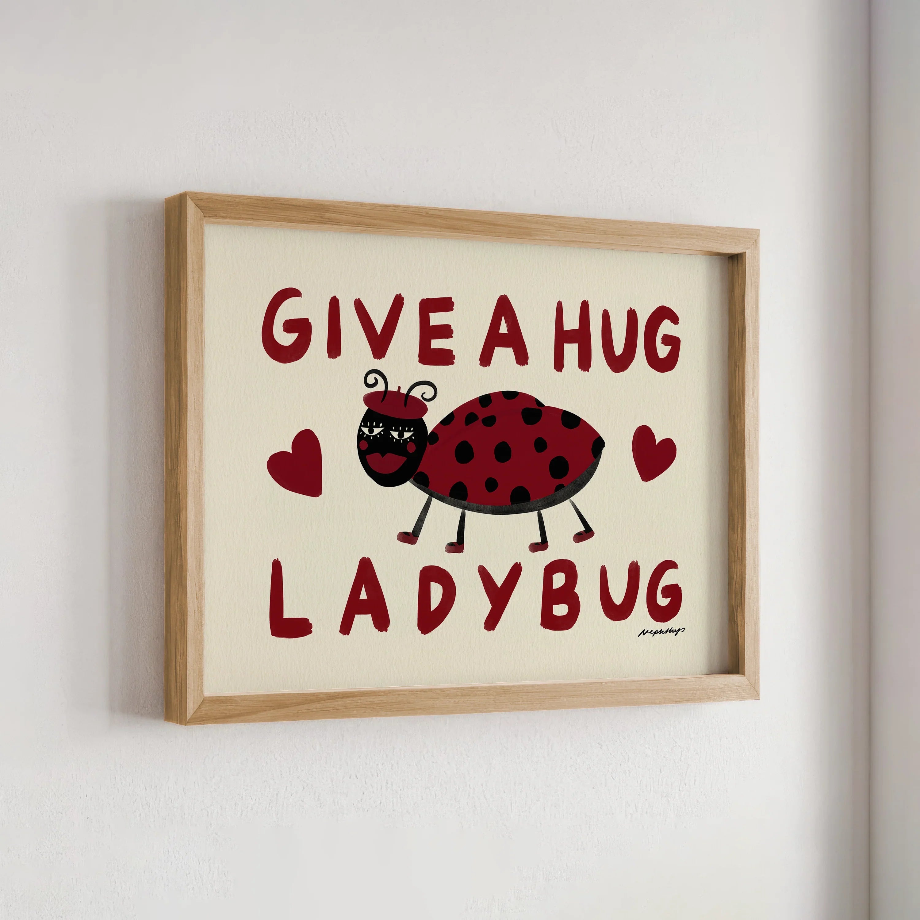 Nephthys Illustrated plakat, Give a Hug Ladybug - A4