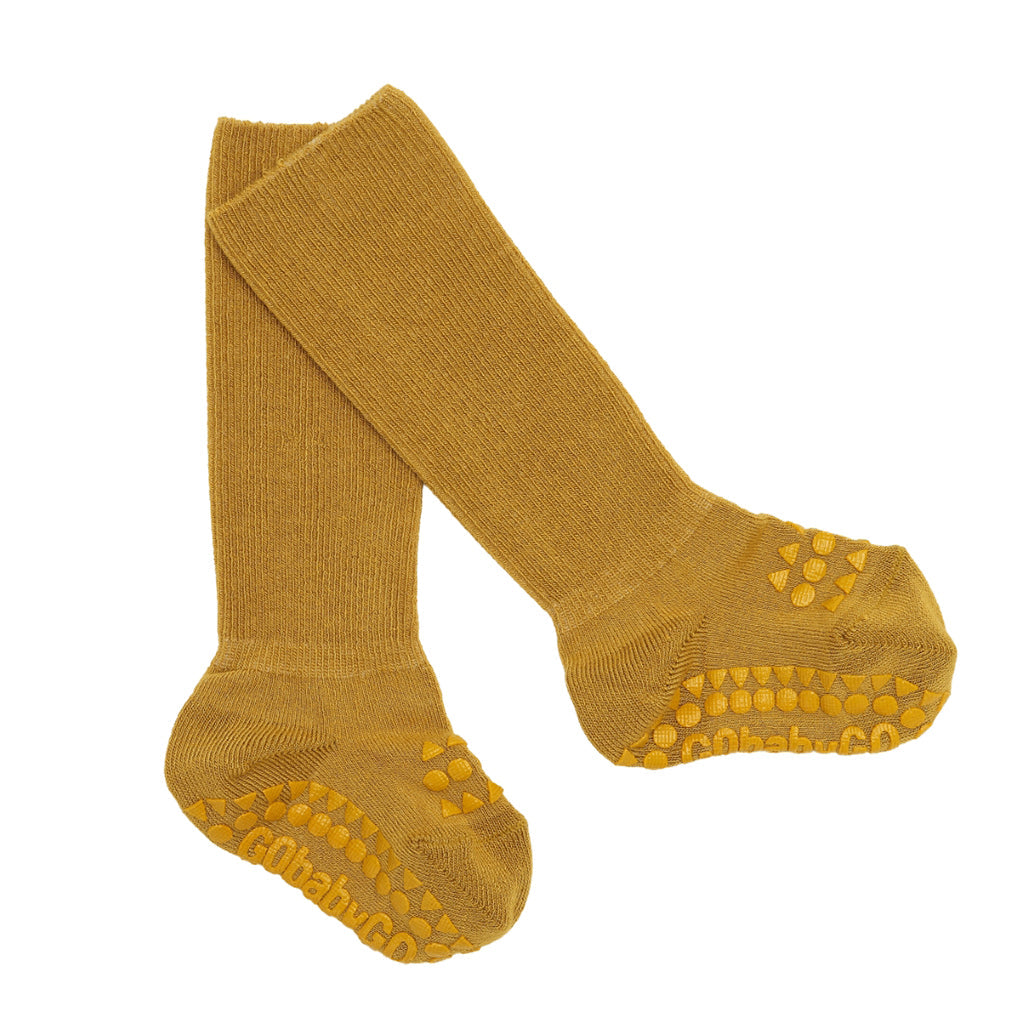 GoBabyGo sklisikre strømper med gummidutter, Bamboo - mustard