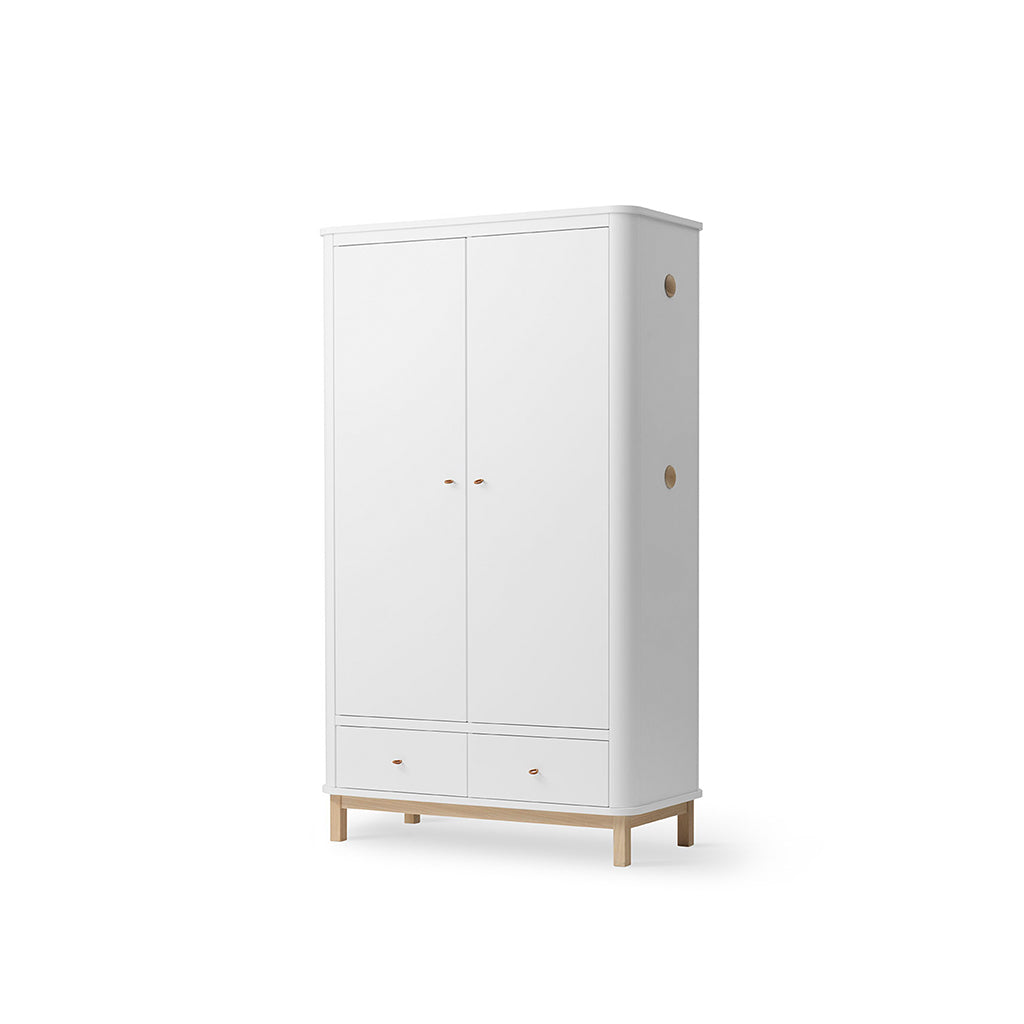 Oliver Furniture Wood garderobeskap med 2 dører, hvit/eik – høyde 204 cm