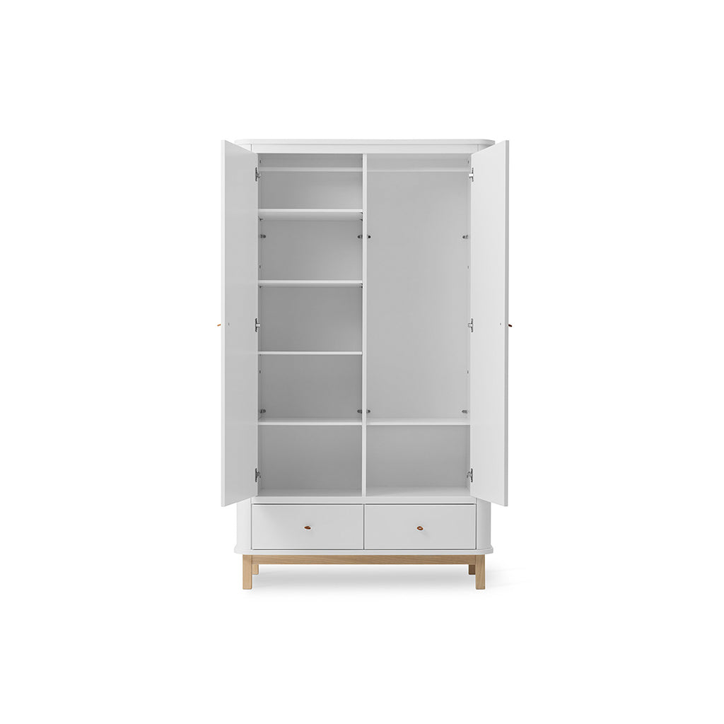 Oliver Furniture Wood garderobeskap med 2 dører, hvit/eik – høyde 204 cm