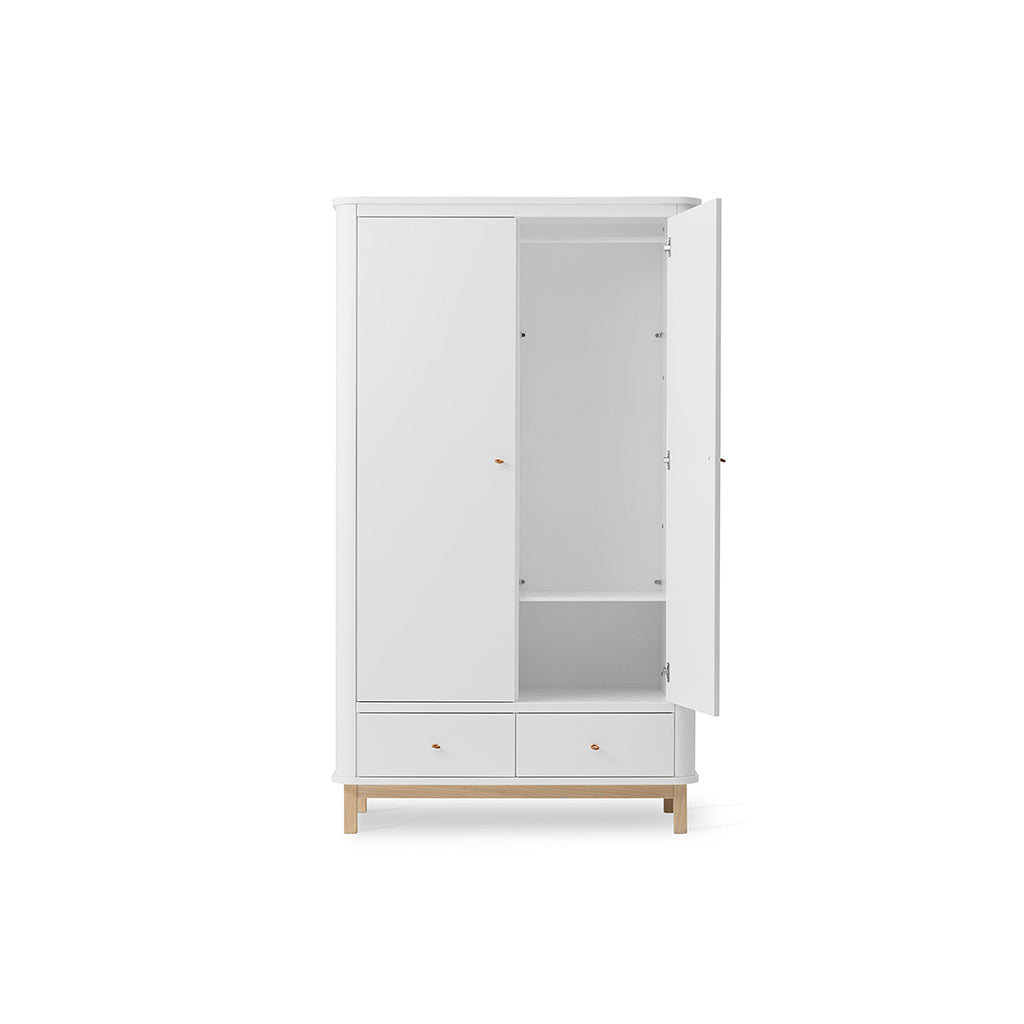 Oliver Furniture Wood garderobeskap med 2 dører, hvit/eik – høyde 204 cm