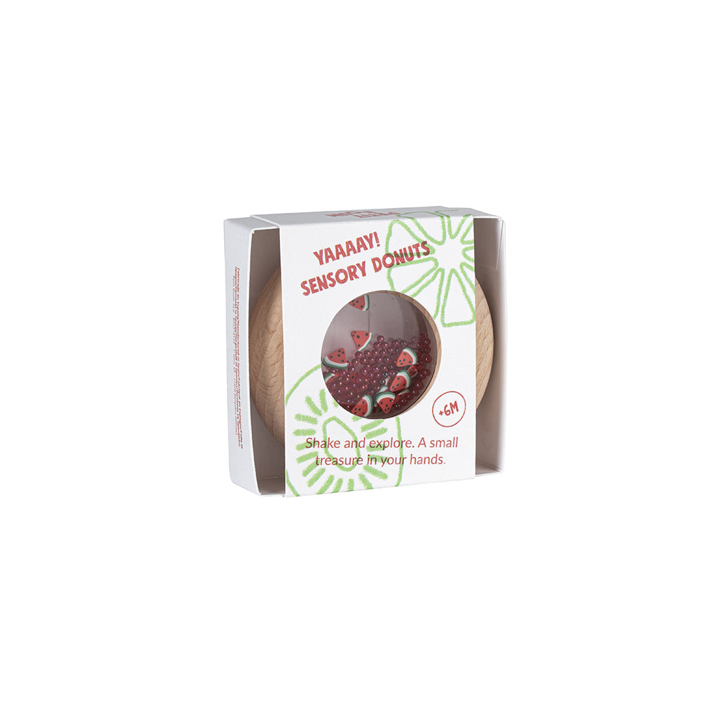 Petit Boum babyleketøy, sensorisk donut-rangle – Watermelons