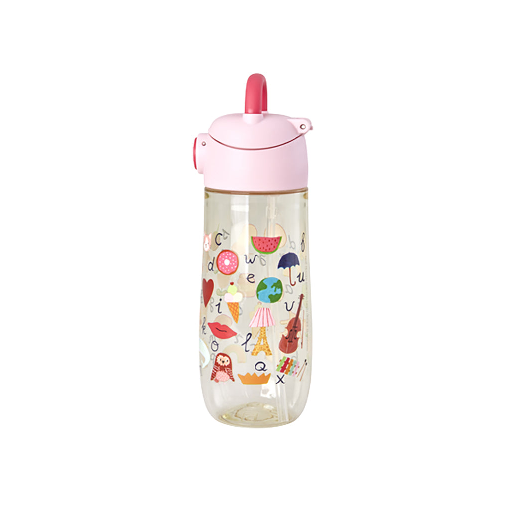 Rice Plast drikkeflaske, Pink ABC print