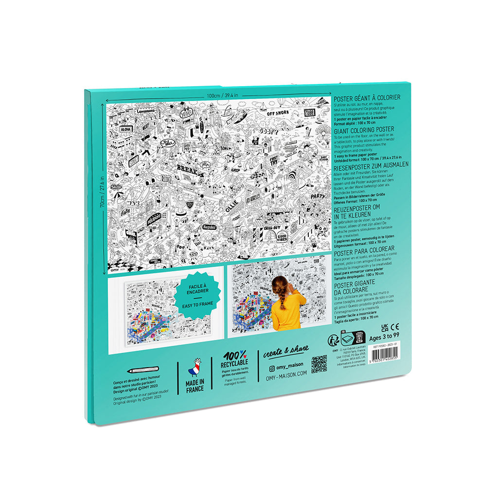 Omy stor fargeleggingsplakat, 70 x 100 cm - Surf & skate.