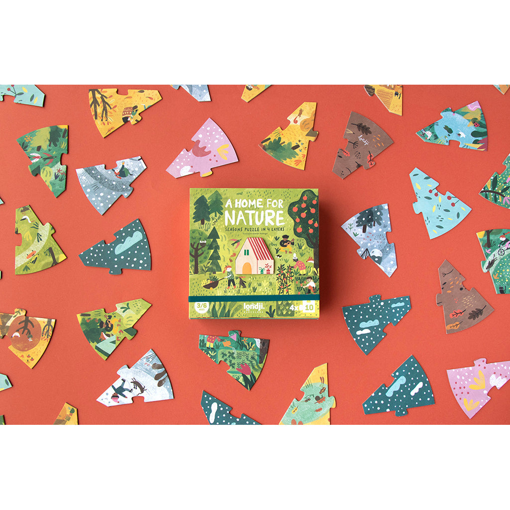 Londji puslespill, rundt, A home for nature, 4 puslespill med hver 10 brikker