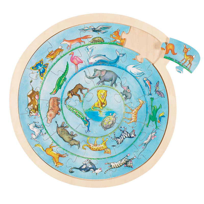 Puslespill med dyremotiver, rundt - 27 brikker