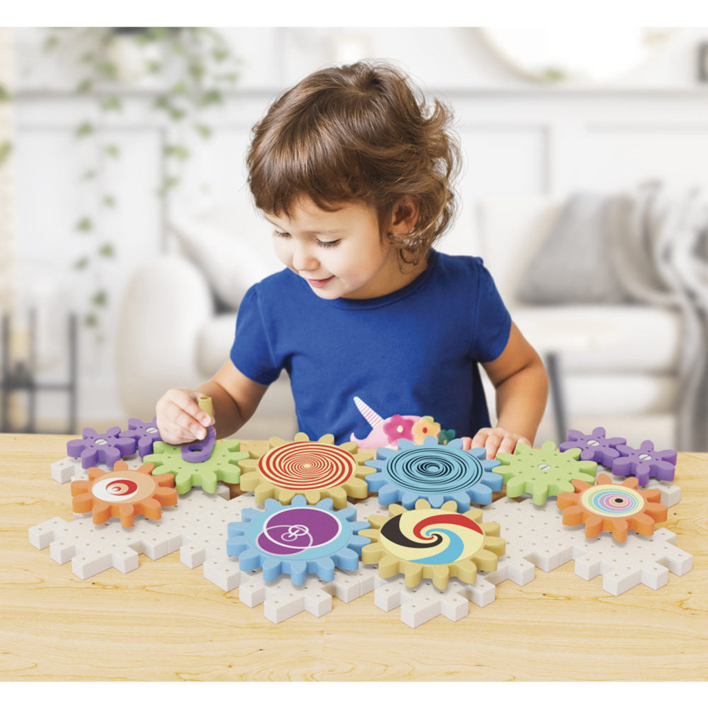 Quercetti PlayEco+ Kaleido Gears byggesett med tannhjul av resirkulert plast