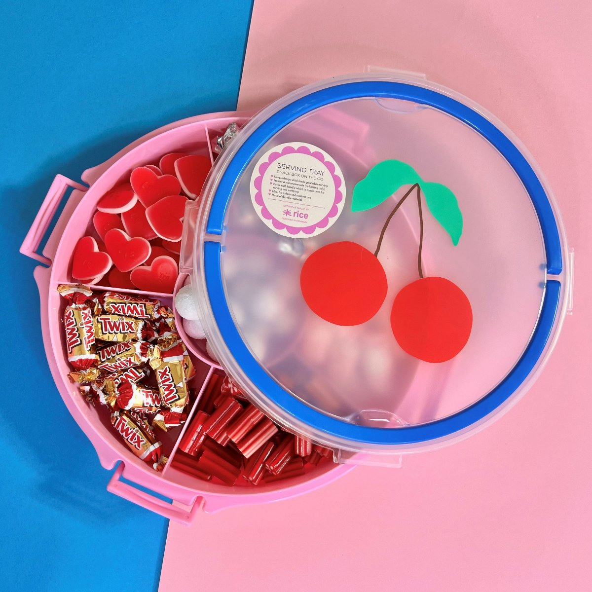 Rice snackbakke med lokk, 6-delt – Pink