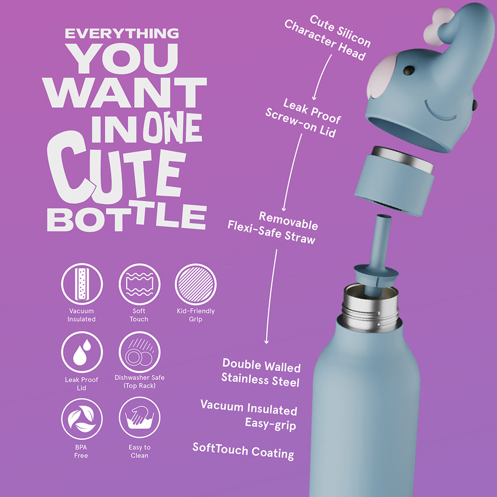 Asobu Bestie Animal termos drikkeflaske, 460 ml. - Elefant