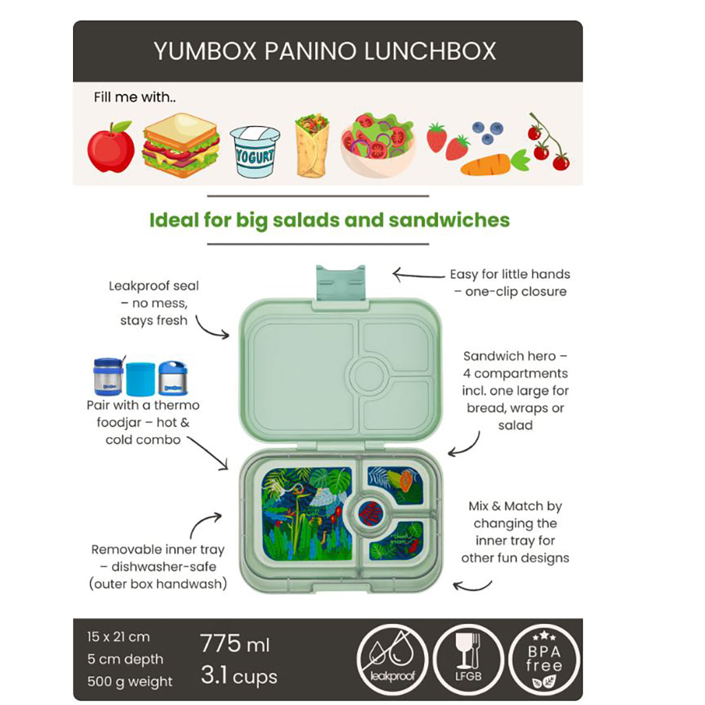 Yumbox matboks med 4 rom, Panino, Jungle - Sage Green