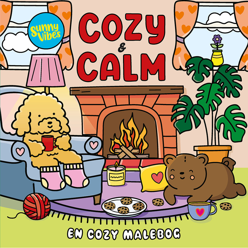 Forside af malebogen Sunny Vibes Cozy and Calm med tegninger