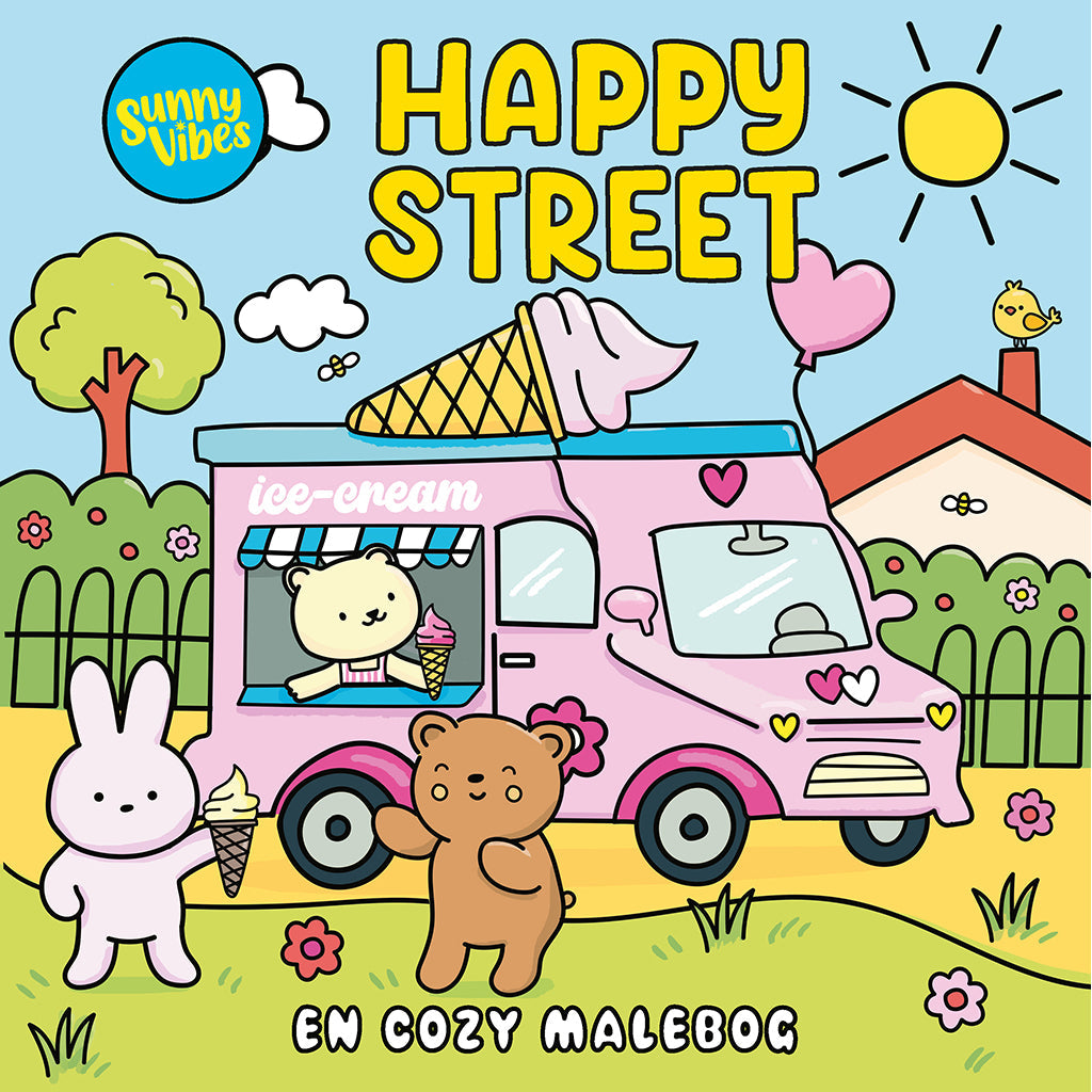 Sunny Vibes Happy Street Cozy malebog couverture med lyserød bil is