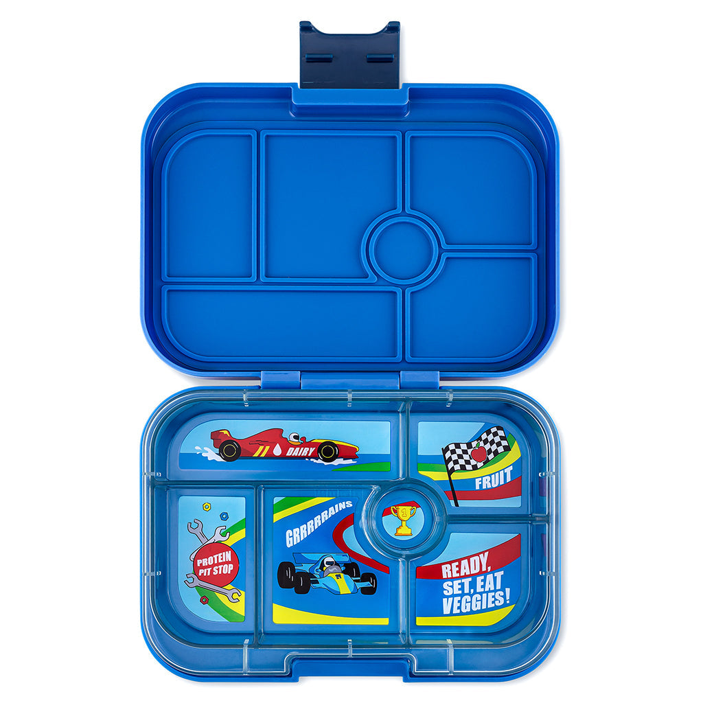 Yumbox matboks med 6 rom, Original – Surf Blue / Race Cars tray