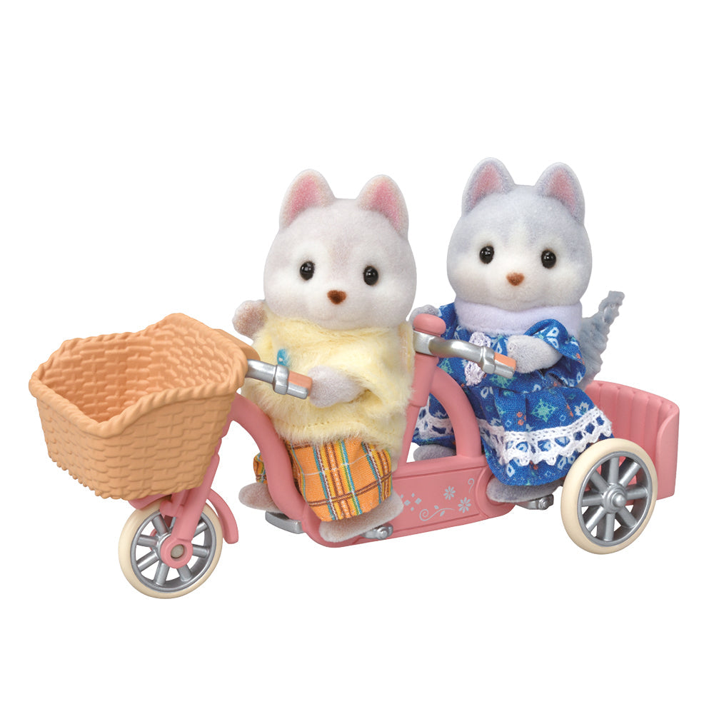 Sylvanian Families Husky-søskende på tandemcykel med kurv