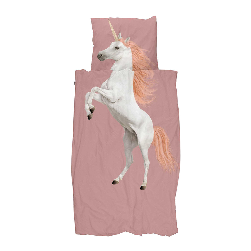 Snurk voksensengetøj, økologisk Unicorn dusty pink med ensfarvet bagside