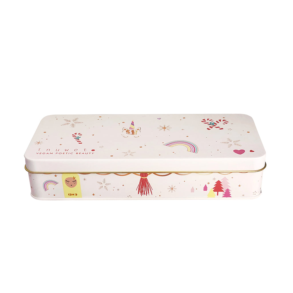 Inuwet Leppepomade sett for barn, Metallgaveboks med 7 forskjellige leppepomader