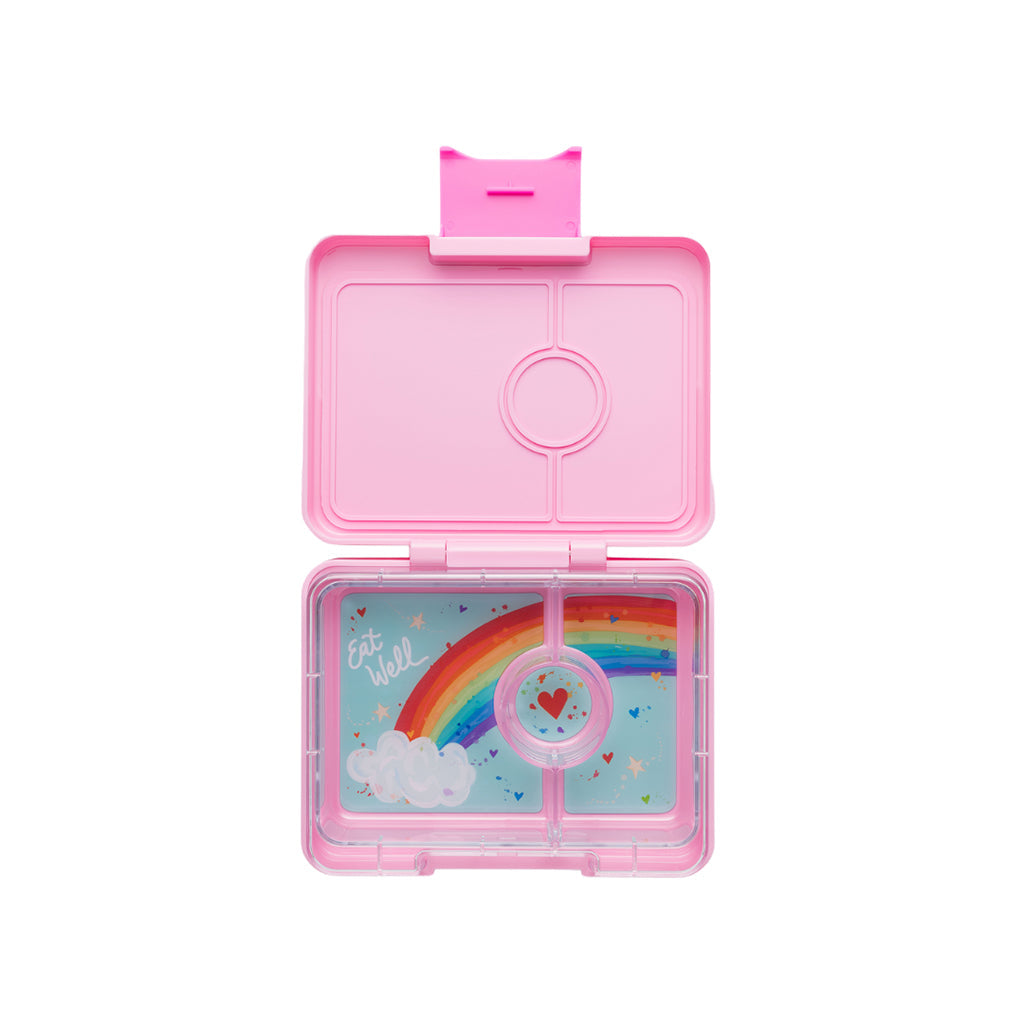 Yumbox madkasse med 3 rum, Snack - Power Pink Rainbow tray, åben
