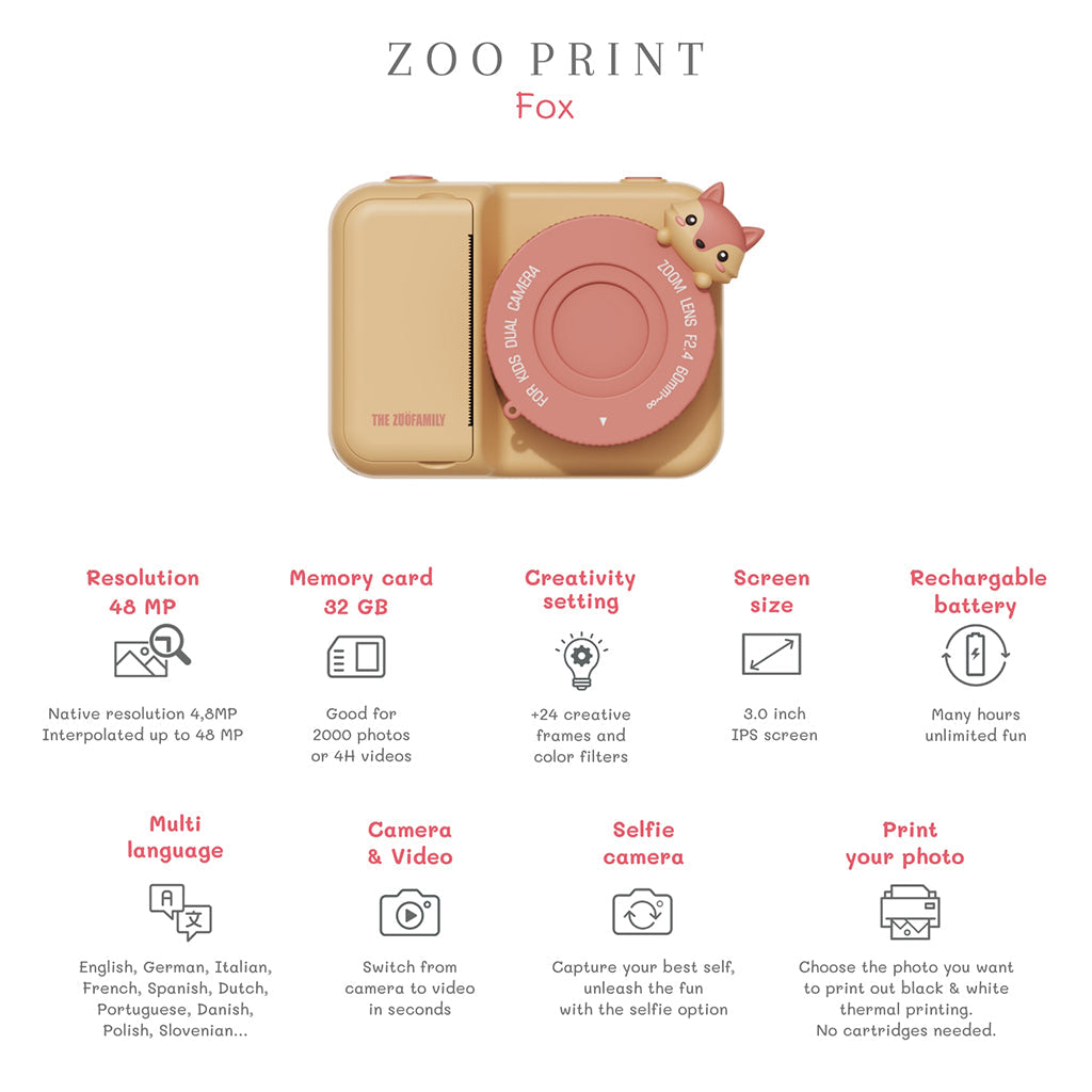 The ZooFamily, Zoo Print, 3-i-1 kamera med printfunksjon, 5–11 år – Rev