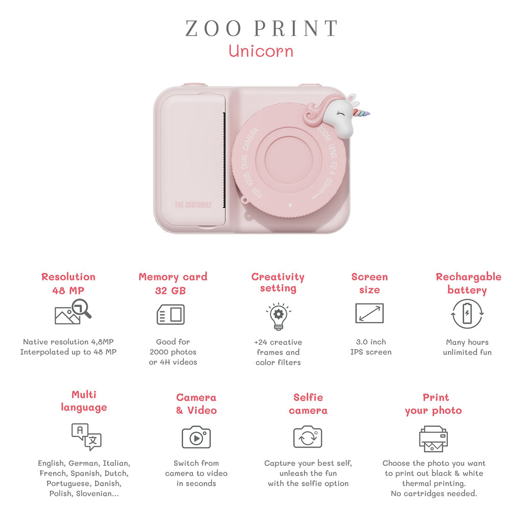 The ZooFamily, Zoo Print, 3-i-1 kamera m. printfunksjon, 5-11 år - Enhjørning
