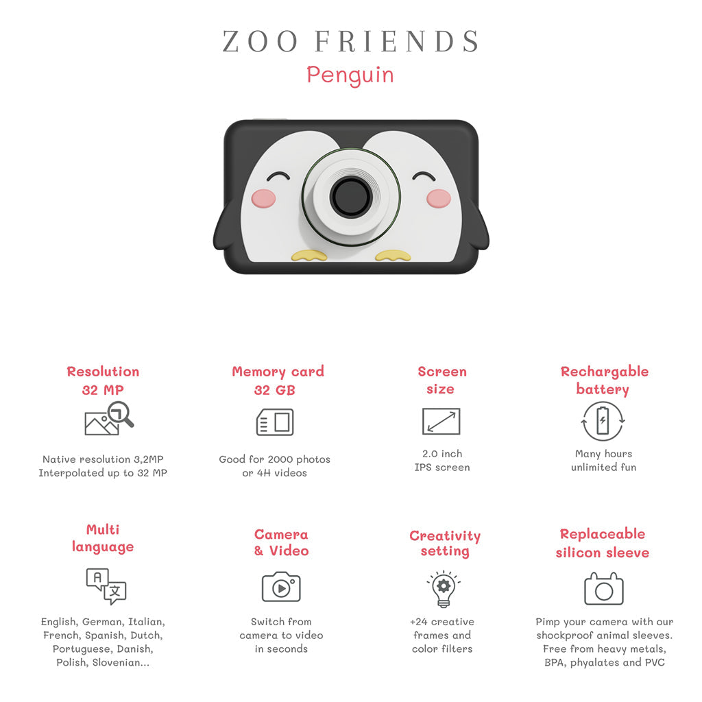 The ZooFamily, Zoo Friends børnekamera, 3–7 år – Pingvin