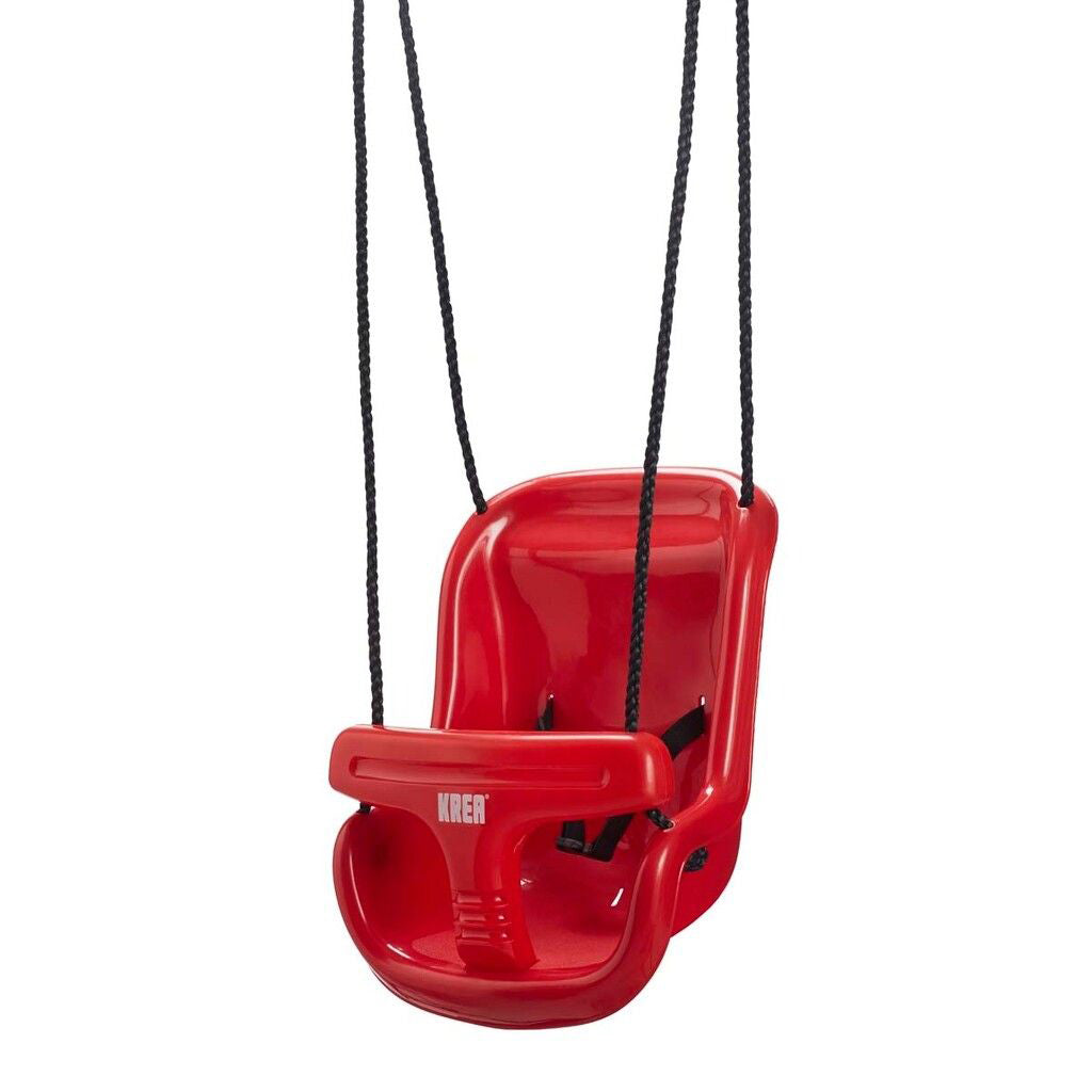 KREA Swing gynge med høj ryg, rød plast. Styrker barnets motorik.