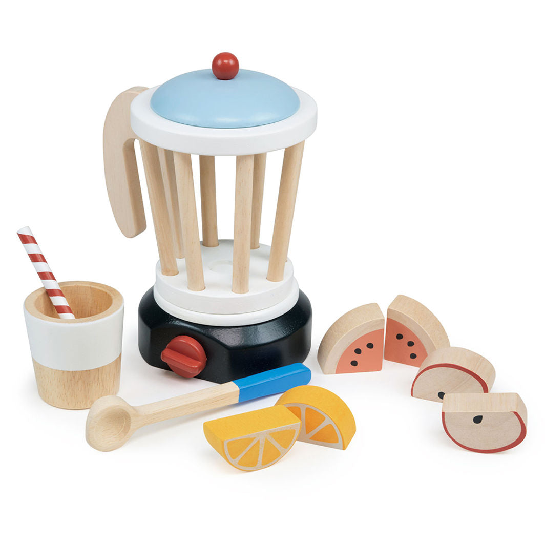 Mentari Trælegetøj: Blender til smoothie med frugt og tilbehør