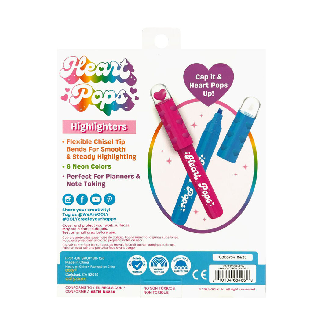 Ooly Overstrykningspenner 6 stk, Heart Pops Neon