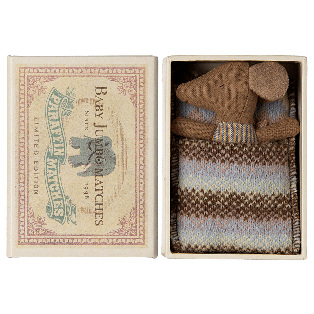 Maileg Sove/våken babymus i fyrstikkeske - Rosa