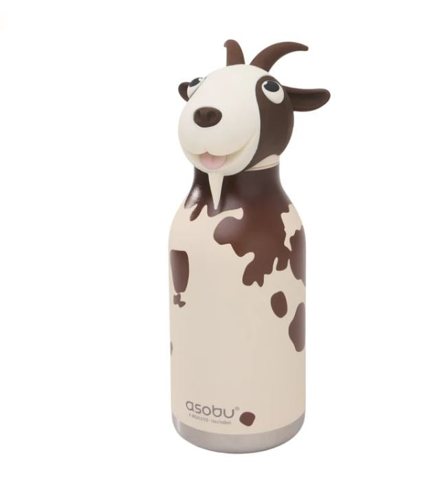 Asobu Bestie Animal termo drikkedunk 460 ml med gedemotiv, chokoladebrun og hvid