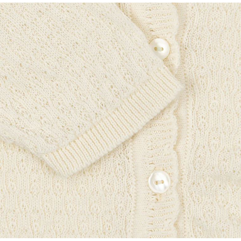 Fanga Fontana Venti Pointelle babycardigan, GOTS, antique white – str. 1–9 mnd.