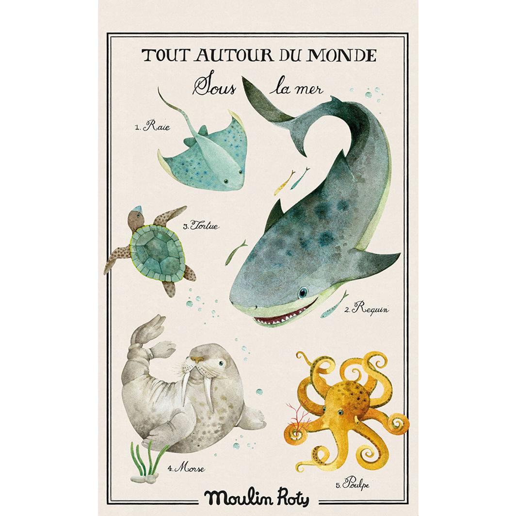 Moulin Roty plakat, Tout autour du monde 50x70 cm Sous la mer