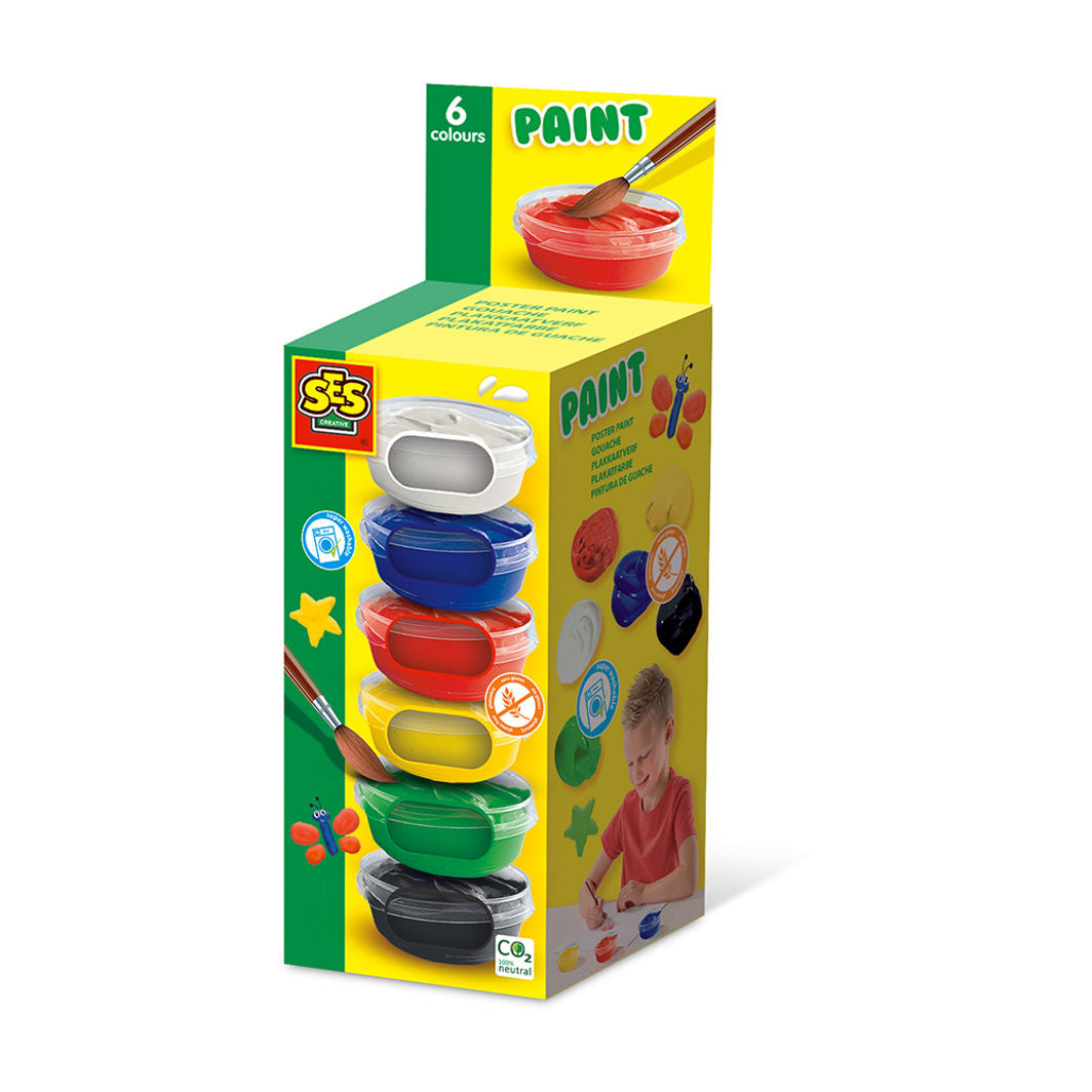 SES Creative plakatmaling i seks 45ml tuber på hvid baggrund