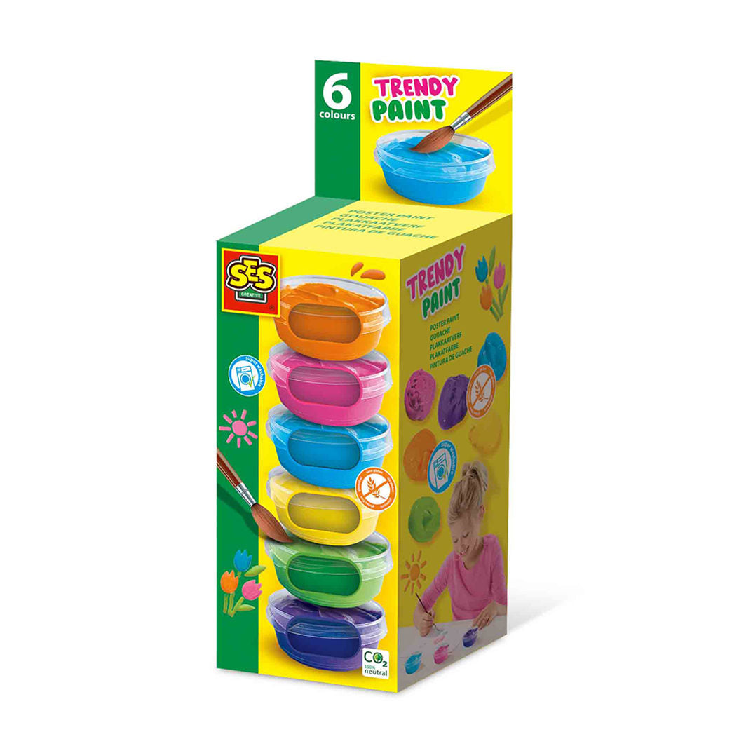 Sæt med 6 trendy plakatmaling 45ml fra SES Creative