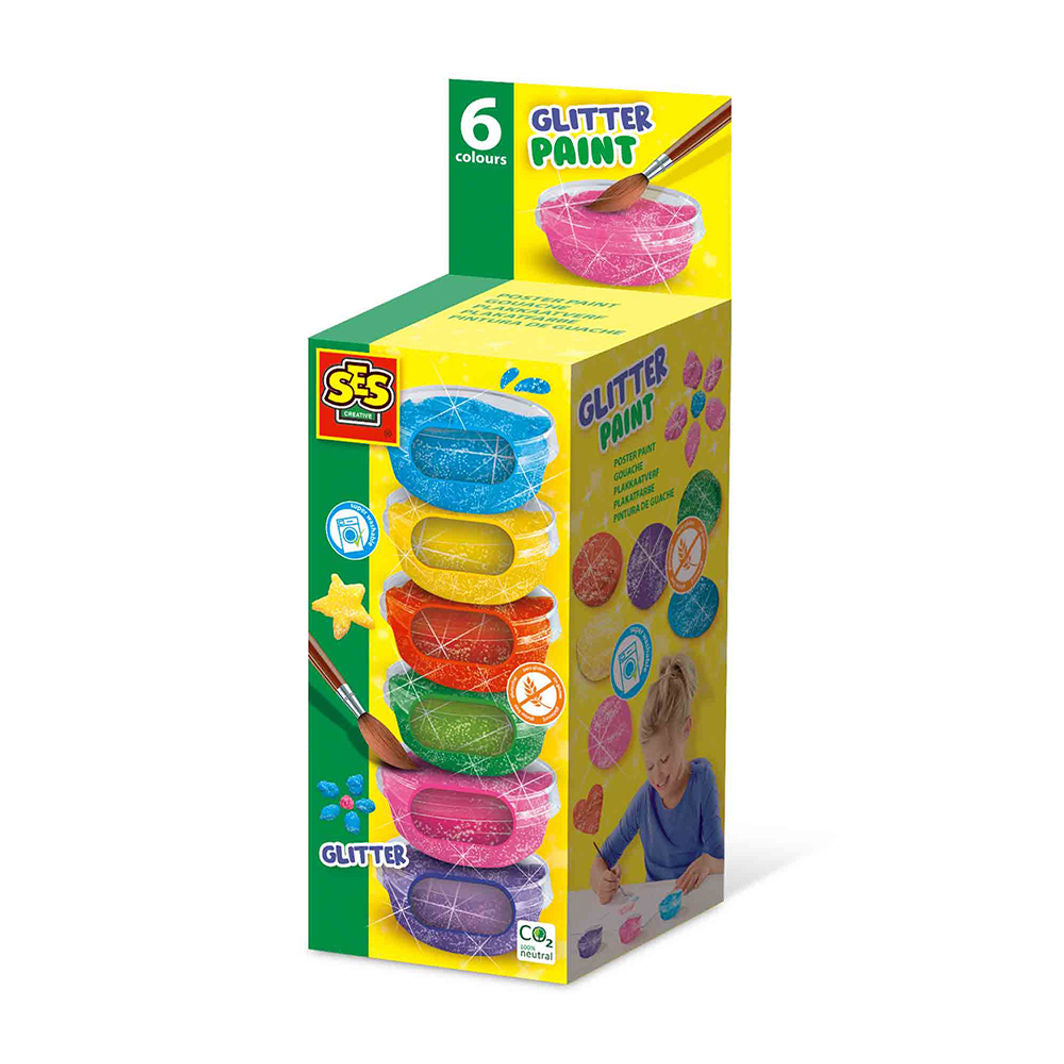 SES Creative Plakatmaling, Glitter 6x45ml med seks farver i æske