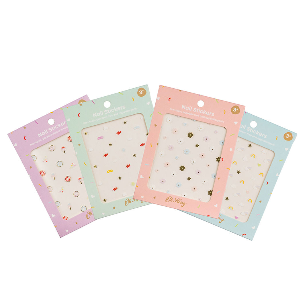 Oh Flossy neglestickers 4-pak med skyer, blomster, slik og superhelte