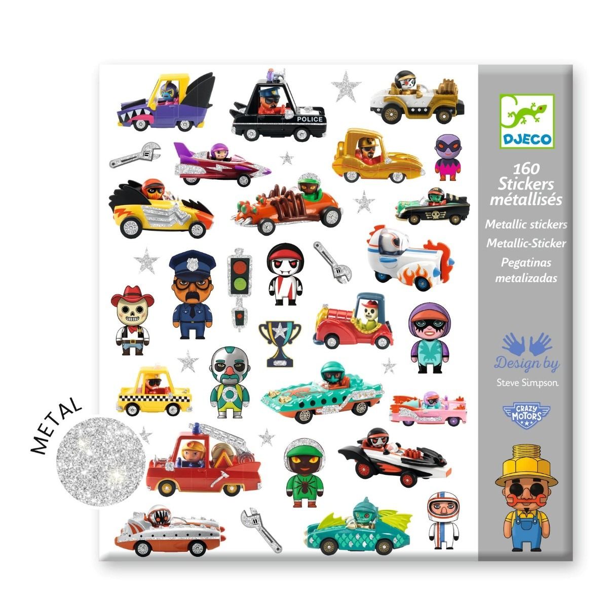 Djeco Klistremerker, Crazy Motors - metalleffekt