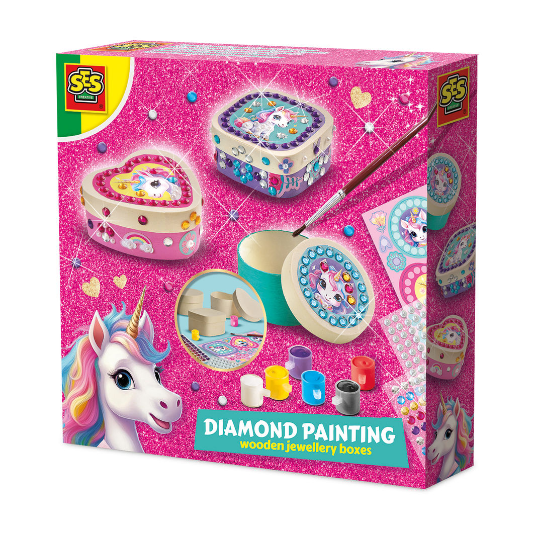 SES Creative smykkeskrin med enhjørning diamantmosaik i kreativt træ-design