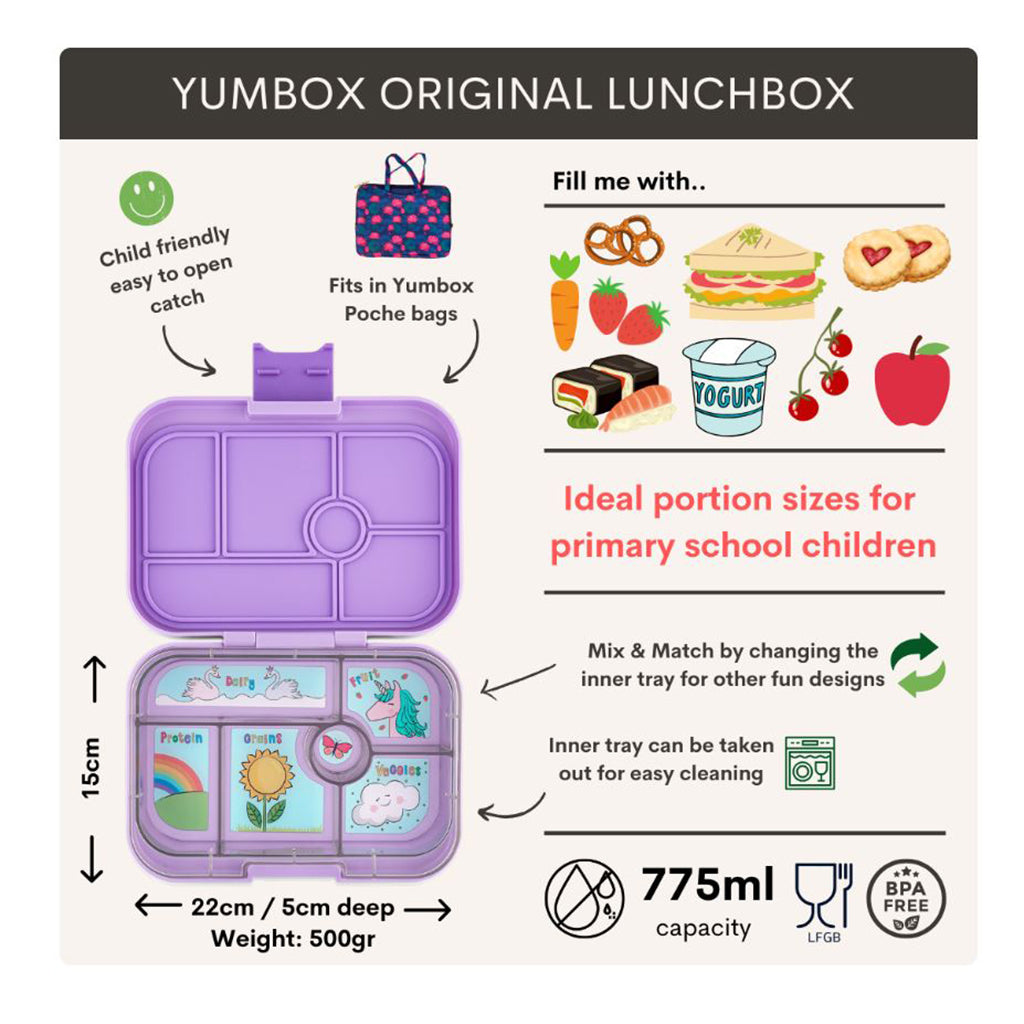 Yumbox matboks m. 6 rom, Original - Enhjørning - lavendel